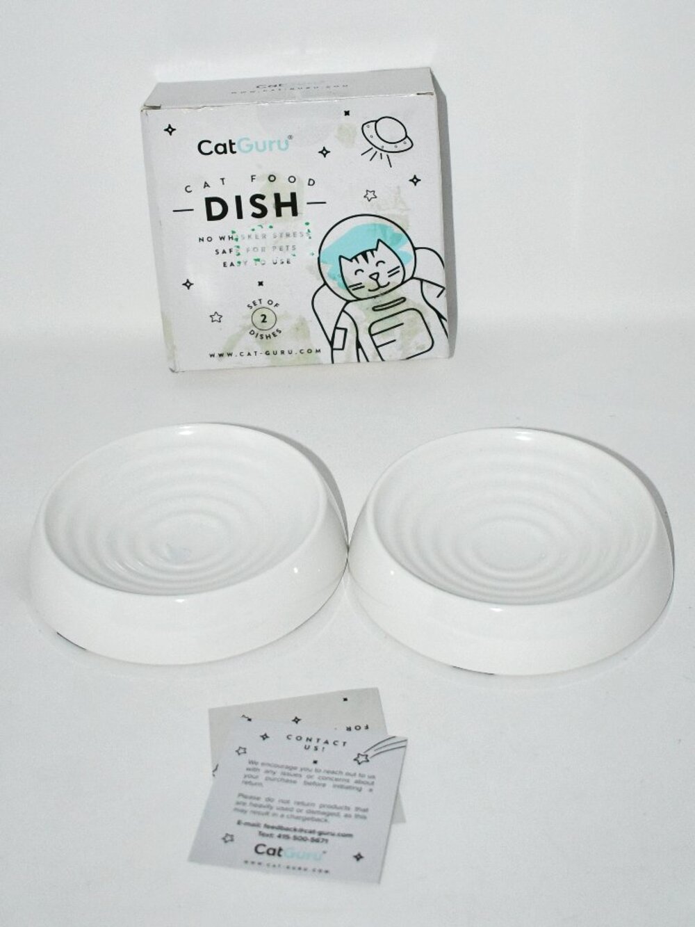 CatGuru Whisker Friendly Cat Bowls, Marshmallow, Set of 2, Melamine, NWT